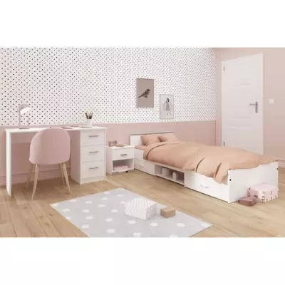 Ensemble chambre enfant ZODIAC - Lit + chevet + bureau - Blanc