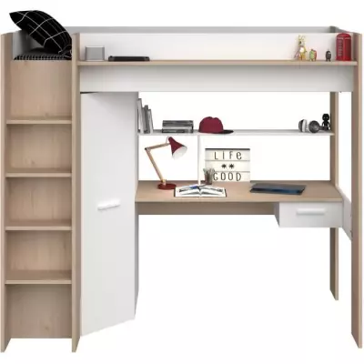 Lit mezzanine enfant PARISOT HIGH - Chene et blanc - 90 x 200 cm