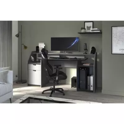 Bureau Gamer Parisot - Gris Ombre et Noir - Made in France