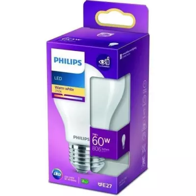 Ampoule LED PHILIPS Non dimmable - E27 - 60W - Blanc Chaud