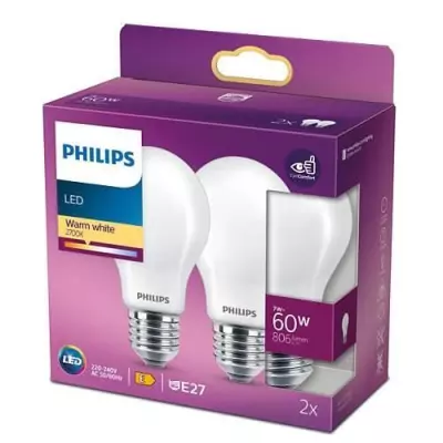Lot de 2 Ampoules LED Classiques 60W E27 Chaud - Non Dimmable