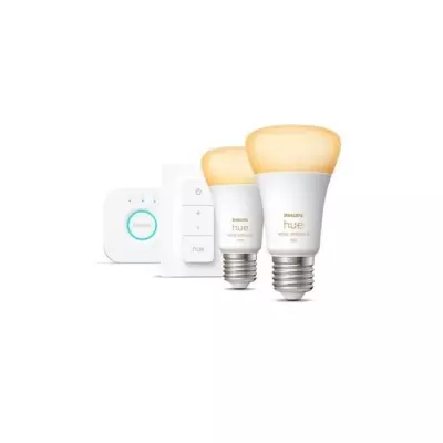 Philips Hue Kit démarrage : 2 ampoules LED connectées blanches 10,5W + Télécommande Hue