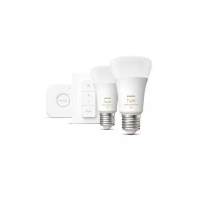 Philips Hue Kit démarrage : 2 ampoules LED connectées blanches 10,5W + Télécommande Hue