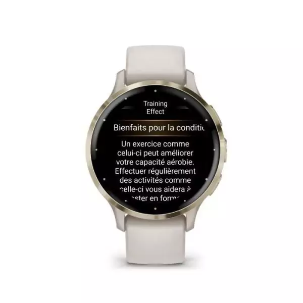 Montre GPS connectée Venu 3S GARMIN, 30,4mm (1,2), Acier Soft Gold, boîtier ivoire et bracelet en silicone ivoire