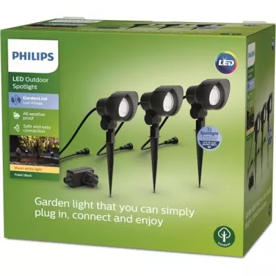 Pack de 3 spots extérieurs PHILIPS GardenLink, 24W - Éclairage Jardin IP44