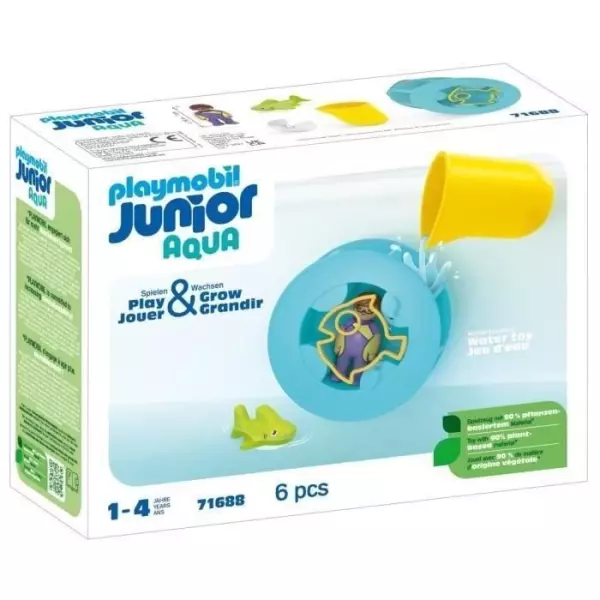 PLAYMOBIL Junior 71688 Roue aquatique avec bébé requin, Comprend un personnage, un bébé requin et une roue aquatique, Des 12