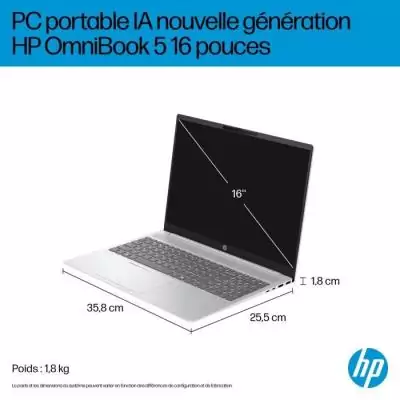 PC Portable HP Omnibook 5 16-bc1001nf - Windows 11 - 16 2K IPS - Ryzen 7 8840U - RAM 16Go - Stockage 512Go SSD - AZERTY