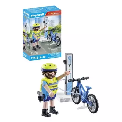 Figurine de policier cycliste PLAYMOBIL avec borne de recharge