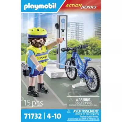 Figurine de policier cycliste PLAYMOBIL avec borne de recharge