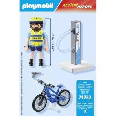 Figurine de policier cycliste PLAYMOBIL avec borne de recharge