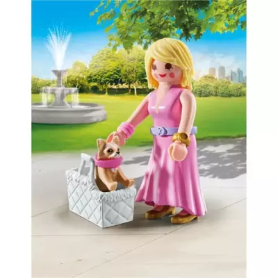 Figurine PLAYMOBIL 71737 Dame avec Chihuahua et panier transport
