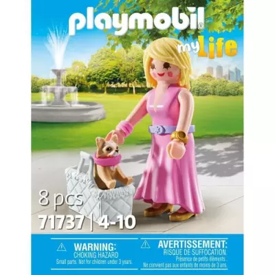 Figurine PLAYMOBIL 71737 Dame avec Chihuahua et panier transport