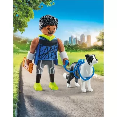 Figurine PLAYMOBIL 71740 Homme sportif avec Border Collie - Univers miniature