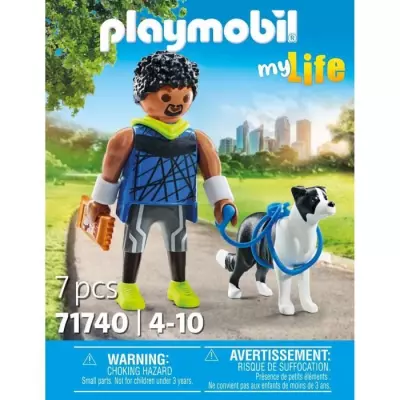 Figurine PLAYMOBIL 71740 Homme sportif avec Border Collie - Univers miniature