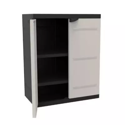 Armoire basse 2 portes TITANIUM PLASTIKEN - Beige et Noire - Intérieur/Extérieur