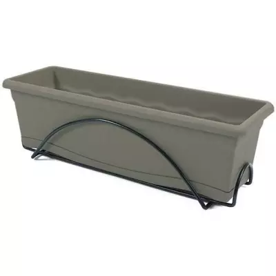 Jardinière moderne 60x20 cm + plateau + support balcon - Collection TERRA Taupe