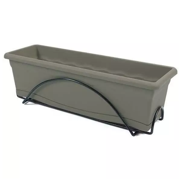 PLASTIKEN Jardiniere 60x20 Cm + Plateau + Support balcon Collection TERRA - Taupe