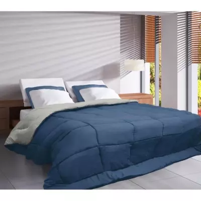 Couette Microfibre 400g/m² CALGARY Petrole & Mastic 140x200cm - Légère et Douillette
