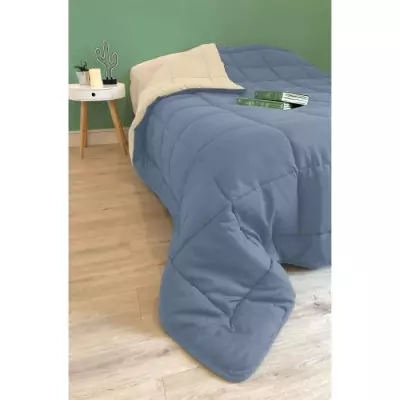 Couette Microfibre 400g/m² CALGARY Petrole & Mastic 140x200cm - Légère et Douillette
