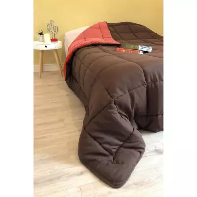 Couette chaude microfibre 220x240 cm Chocolat & Corail