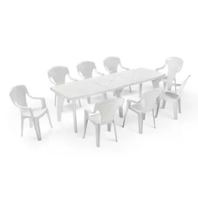 Lot de 4 Fauteuils de jardin monobloc empilable Capri - Blanc, 56 x 58 x 90 cm