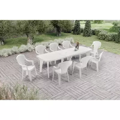 Lot de 4 Fauteuils de jardin monobloc empilable Capri - Blanc, 56 x 58 x 90 cm