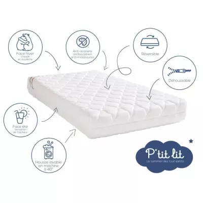 Matelas Bébé Parfait 60x120x10 cm - 2 Faces Saisons - Anti Acarien