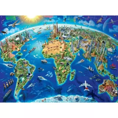 Puzzle 300 p XXL - Carte monuments du monde - Pour enfant 9 ans