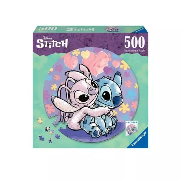Puzzle rond 500 pieces Stitch, Disney, Dessin animé, Des 10 ans, 17581, Ravensburger