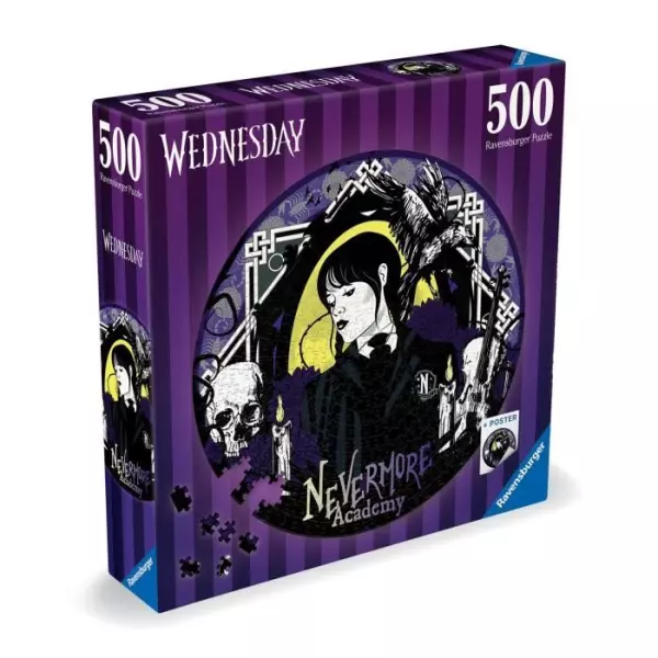 Puzzle rond 500 pieces Mercredi Adams, Dessins animés et BD, Des 10 ans, Ravensburger