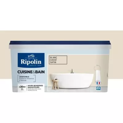 Peinture RIPOLIN CUISINE ET BAIN BLANC CASSÉ satin 2L - Made in France