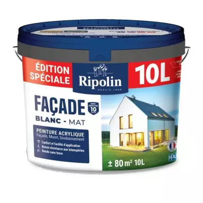 Peinture façade RIPOLIN Blanc Mat 10 L - Haute qualité & longue durée