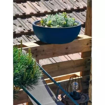 Bac à fleurs rond Riviera Coupe Granit - Diamètre 40 cm - Bleu