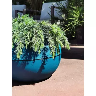 Bac à fleurs rond Riviera Granit Boule - Bleu 40cm