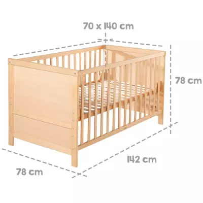 Lit Bébé Évolutif 70x140 - ROBA - Réglable en Hauteur - Bois Naturel