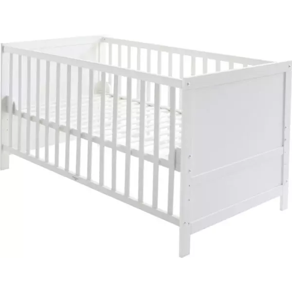 ROBA Lit Bébé Évolutif 70x140 - Réglable en Hauteur - 3 Barreaux Amovibles - Coins de Transformation Inclus - Bois Blanc