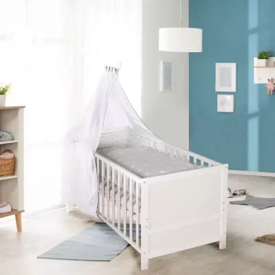 Lit Bébé Évolutif 70x140 Blanc - 3 Barreaux Amovibles