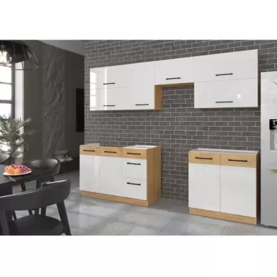 Cuisine Rock 260 cm chêne Lancelot et Blanc brillant
