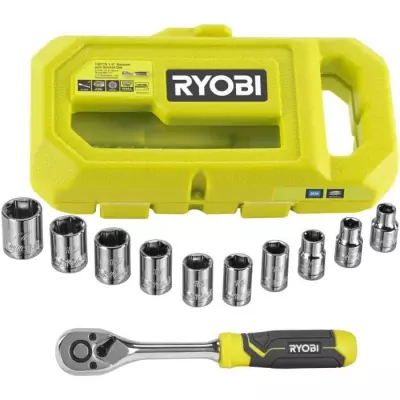 Ensemble clé 90 dents Ryobi - 8 douilles - Adaptateur 1/4''-3/8''