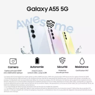 Samsung Galaxy A55 128 Go 5G Lime - Plus responsable et facilement réparable
