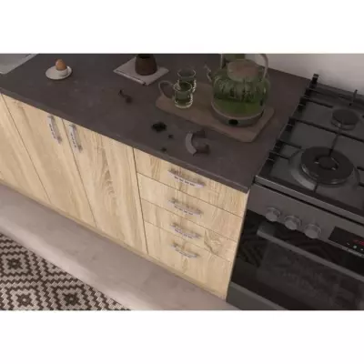 SARA Cuisine modulable - 5 éléments - Chene Sonoma - 180 cm
