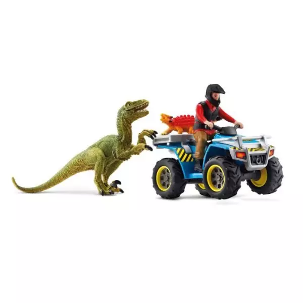 Fuite sur quad face au vélociraptor - Ensemble de Jouets Préhistoriques de 5 Pieces pour Garçons et Filles a Partir de 4 ans