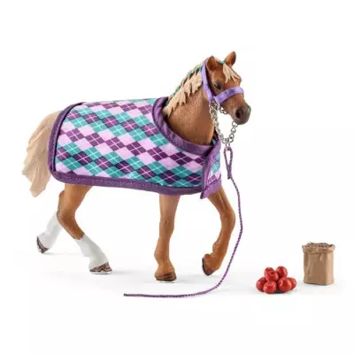 Ensemble de Jouets Schleich 5 Pièces avec Cheval Pur-sang Anglais Réaliste - Figurine et Couverture