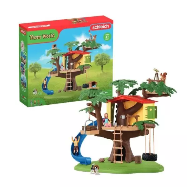 Cabane aventure dans les arbres, coffret de 60 pieces détaillées avec balançoire, 2 figurines d'enfant et figurines d'animaux