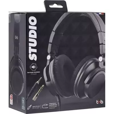Casque filaire monitoring - T'nb - Studio - Jack 3,5mm + 6,35mm - Arceau réglable - Pliable - Noir