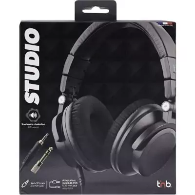 Casque filaire monitoring - T'nb - Studio - Jack 3,5mm + 6,35mm - Arceau réglable - Pliable - Noir