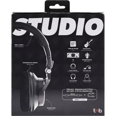 Casque filaire monitoring - T'nb - Studio - Jack 3,5mm + 6,35mm - Arceau réglable - Pliable - Noir