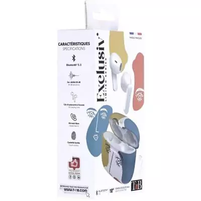 Ecouteurs sans fil - T'nb - Exclusiv' - ART 3 - Boîtier de charge inclus - Bluetooth - Autonomie 12h - Contrôle tactile - Blan