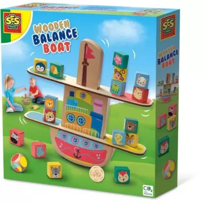 Bateau d'équilibre en bois - Jeu d'apprentissage (24x26x6 cm)