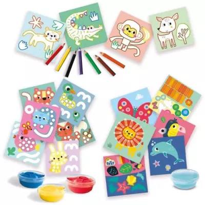 Kit 3 en 1 Peinture au doigt SES CREATIVE - Jeu de coloriage et formes autocollantes
